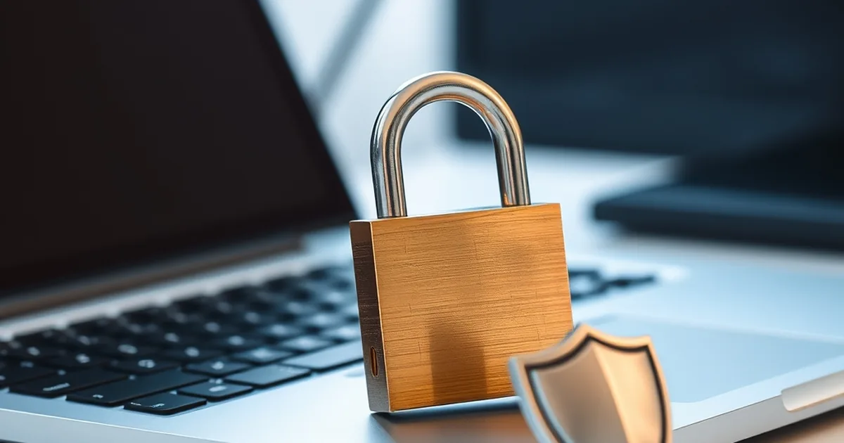 Vorhängeschloss auf der Tastatur eines Laptops neben einem kleinen Schild als Symbol für Sicherheit und Spielerschutz